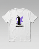 gravisk Awkwardness organic graphic tee. A dark figure in front of a lavender starburst, AWKWARDNESS in black caps below.