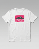 gravisk Be Your Own Hill organic graphic tee. A dark mountain range in a worn magenta field: not the peak, the whole hill.