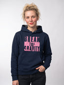 gravisk Break The Gravity graphic hoodie in organic cotton. Heavy pink block letters with torn, sprayed edges.