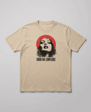 gravisk Error 404: Compliance organic graphic tee. Distressed portrait in a red circle, monospace ERROR 404: COMPLIANCE type.