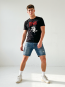 gravisk FCK WRS organic graphic tee. Raw half-tone portrait under spray-red FCK WRS type.
