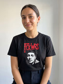 gravisk FCK WRS organic graphic tee. Raw half-tone portrait under spray-red FCK WRS type.