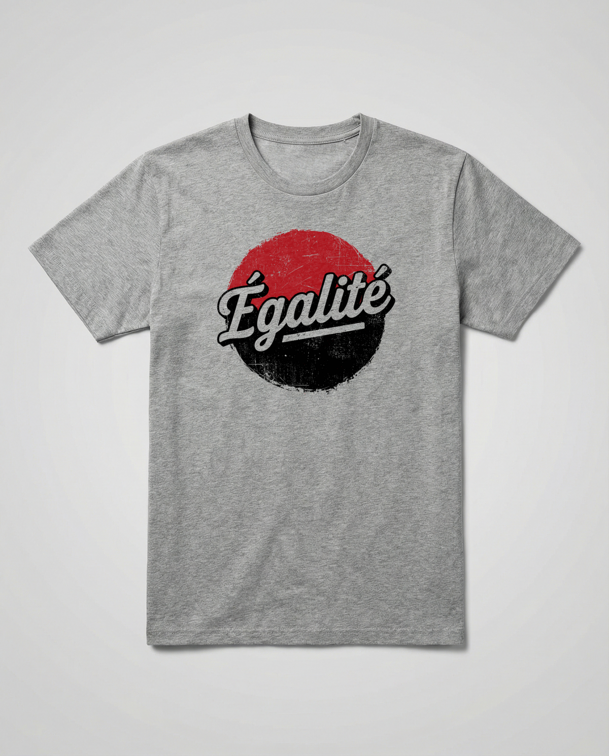gravisk Égalité organic graphic tee. Égalité in worn script on a distressed red and black circle.