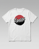 gravisk Égalité organic graphic tee. Égalité in worn script on a distressed red and black circle.