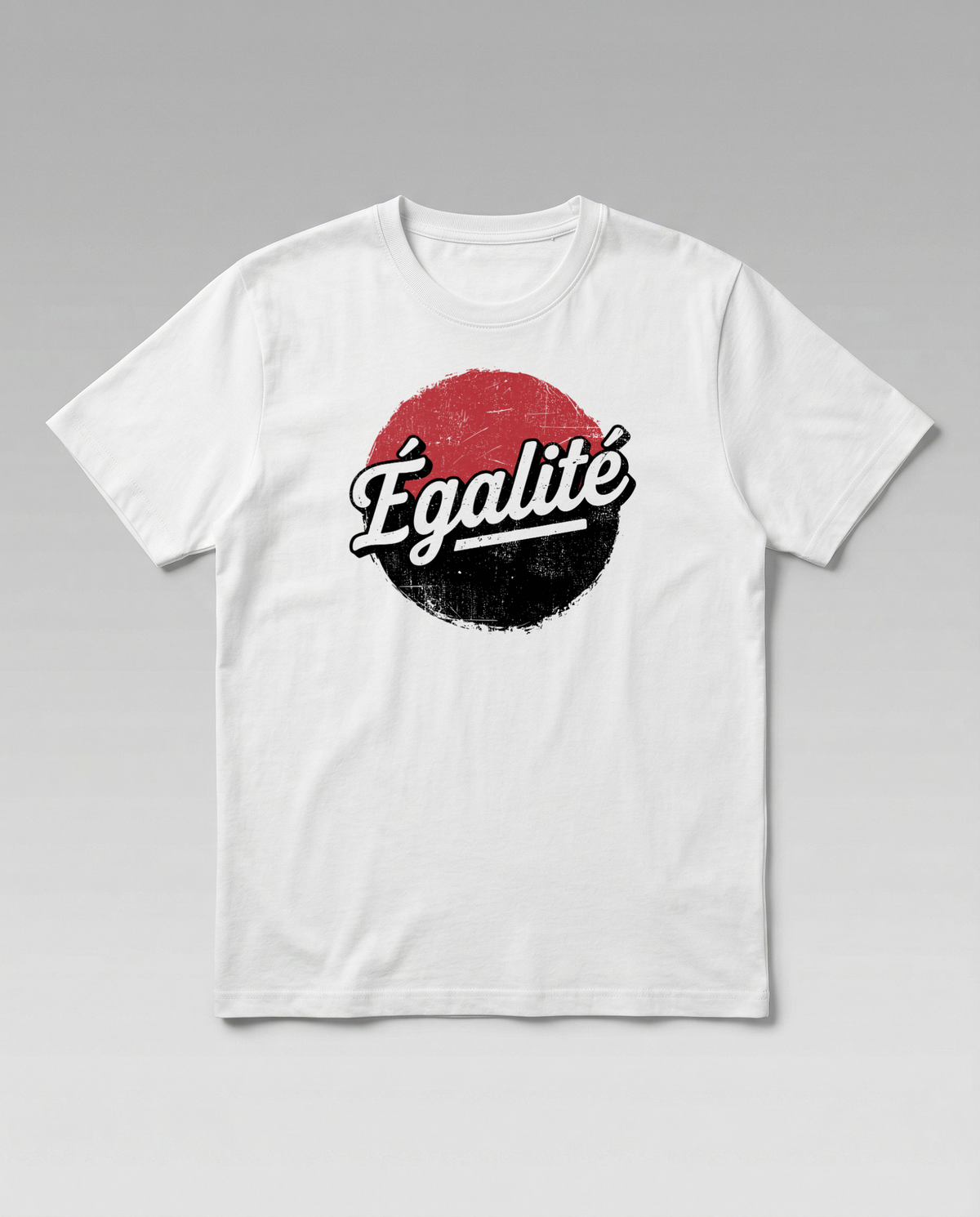 gravisk Égalité organic graphic tee. Égalité in worn script on a distressed red and black circle.