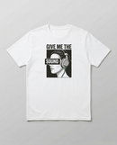 gravisk Give Me the Sound organic graphic tee. Engraving-style portrait in headphones, SOUND as a bar across the eyes.