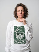 gravisk Hidden Garden graphic sweatshirt in organic cotton. Green collage portrait with flowers, textures and round sunglasses.
