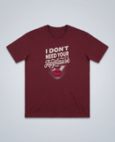gravisk I Don't Need Your Applause organic graphic tee. A face dissolving into particles, only pink lips intact, Applause in script.