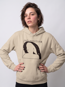 gravisk Introverting v1 graphic hoodie in organic cotton. Faceless line-art figure with a strip of night sky, stars and a moon.