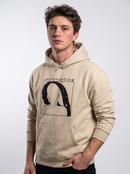 gravisk Introverting v1 graphic hoodie in organic cotton. Faceless line-art figure with a strip of night sky, stars and a moon.