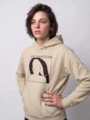 gravisk Introverting v1 graphic hoodie in organic cotton. Faceless line-art figure with a strip of night sky, stars and a moon.
