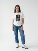 gravisk No Bias organic graphic tee. Heavy serif NO BIAS with a terracotta portrait inside the letter O.