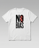 gravisk No Bias organic graphic tee. Heavy serif NO BIAS with a terracotta portrait inside the letter O.