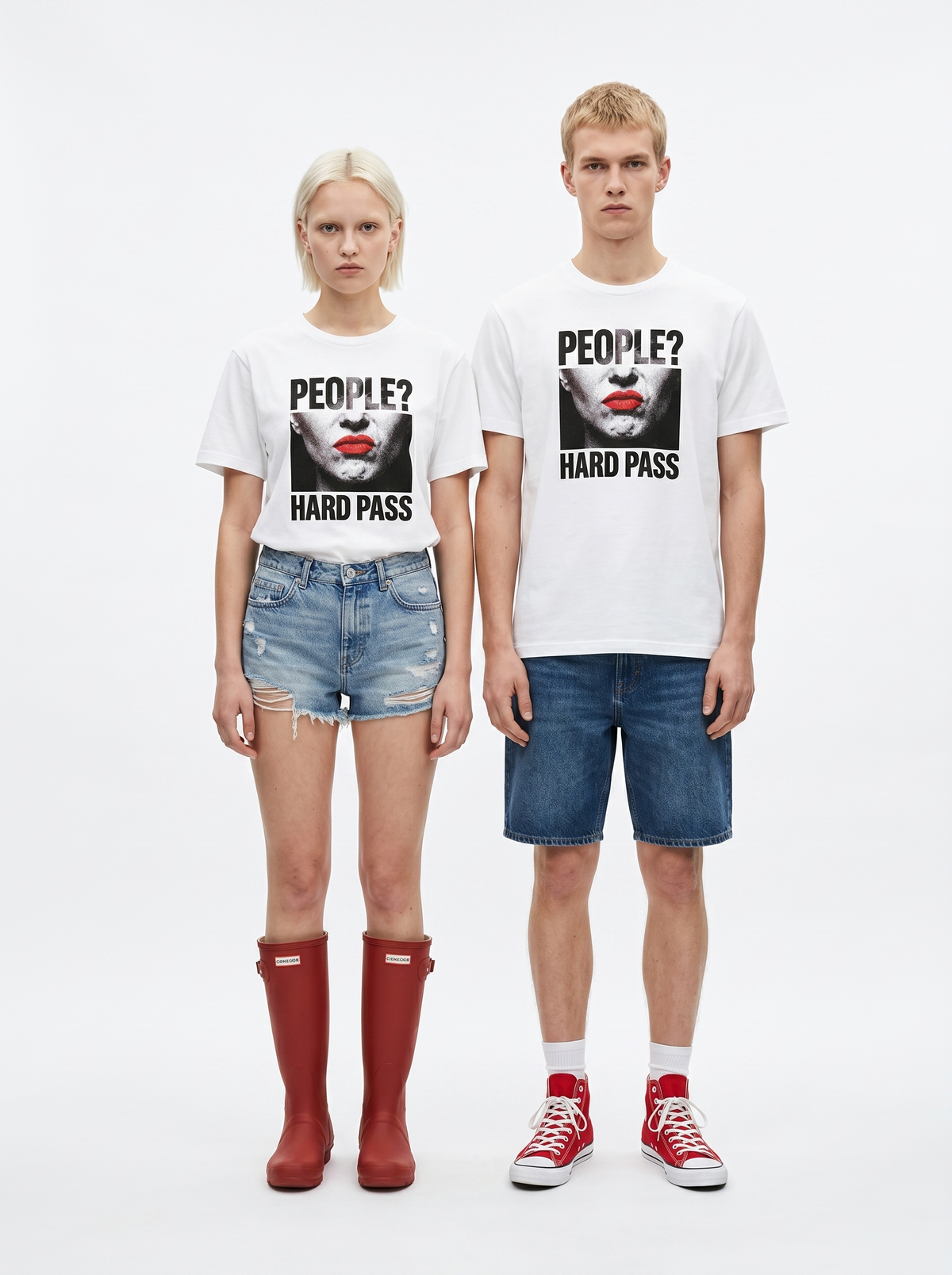 gravisk People? Hard Pass organic graphic tee. Cropped half face with red lips between PEOPLE? and HARD PASS.