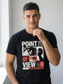 gravisk Point of View organic graphic tee. Editorial grid of eyes, a profile and a radar circle, FEMINISM IS NOT A BAD WORD.