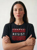 gravisk Resist organic graphic tee. White RESIST between two bands of churning red and black texture.