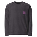 gravisk Self-Care Is Not Selfish chest print sweatshirt in organic cotton. Small lilac speech bubble on the left chest.