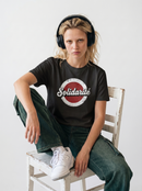 gravisk Solidarité organic graphic tee. Solidarité in white script on a worn red and white circle.