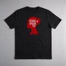gravisk Stand Up Speak Out organic graphic tee. Red female head silhouette with STAND UP SPEAK OUT inside.