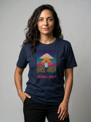 gravisk To Be Enough for What? organic graphic tee. A lone figure in a sunflower field at sunset, TO BE ENOUGH FOR WHAT?