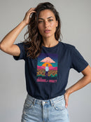gravisk To Be Enough for What? organic graphic tee. A lone figure in a sunflower field at sunset, TO BE ENOUGH FOR WHAT?