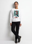 gravisk Unbroken graphic sweatshirt in organic cotton. Portrait split like shattered glass in teal and red with the word unbroken.