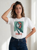 gravisk Unbroken organic graphic tee. Cracked green and red portrait, a hand across the face, UNBROKEN.