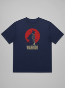 gravisk Warrior organic graphic tee. A lone samurai against a red sun, WARRIOR in cream capitals.
