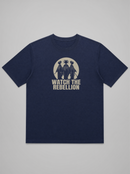 gravisk Watch the Rebellion organic graphic tee. Three figures in traditional dress before a pale moon, WATCH THE REBELLION.