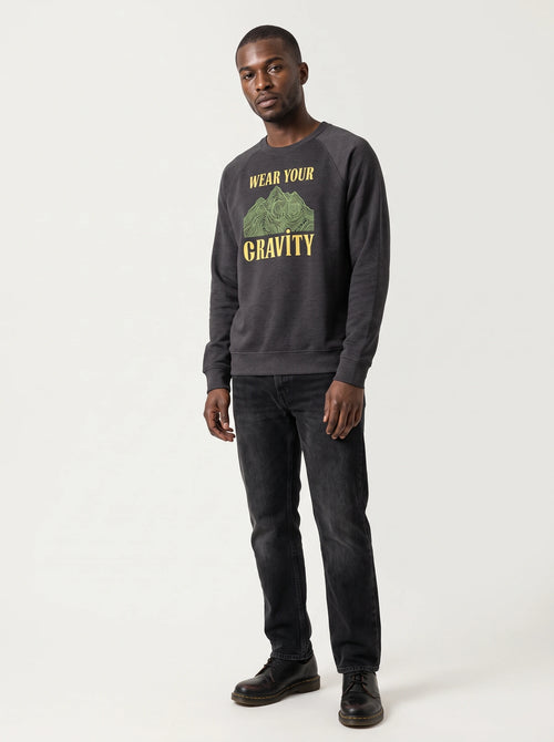 gravisk Wear Your Gravity v1 graphic sweatshirt in organic cotton. Topographic mountain in contour lines framed by vintage lettering.