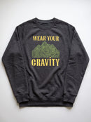 gravisk Wear Your Gravity v1 graphic sweatshirt in organic cotton. Topographic mountain in contour lines framed by vintage lettering.