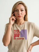 gravisk Your Silence Not Accepted organic graphic tee. Dripping red YOUR SILENCE, two facing silhouettes, NOT ACCEPTED.