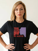 gravisk Your Silence Not Accepted organic graphic tee. Dripping red YOUR SILENCE, two facing silhouettes, NOT ACCEPTED.
