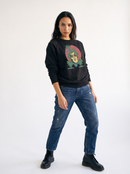 gravisk Overgrown graphic sweatshirt in organic cotton. Hand-drawn psychedelic face with hair turning into leaves, flowers and roots.