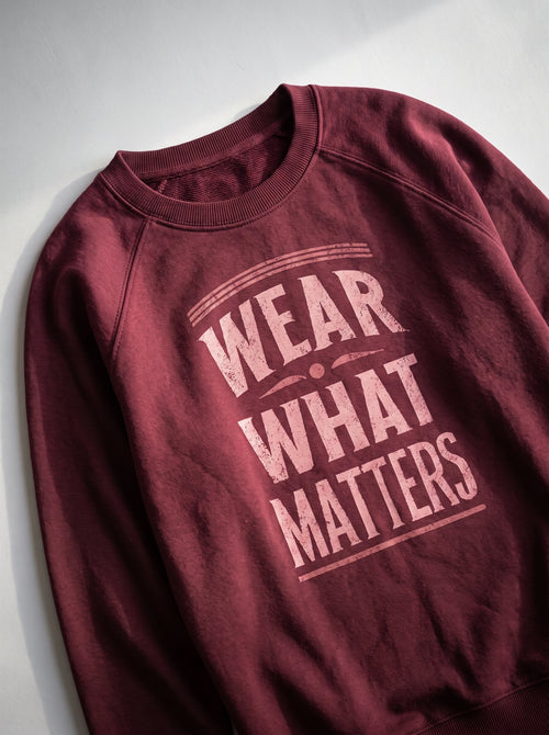 gravisk Wear What Matters graphic sweatshirt in organic cotton. Stacked vintage lettering framed by simple lines.