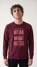 gravisk Wear What Matters graphic sweatshirt in organic cotton. Stacked vintage lettering framed by simple lines.