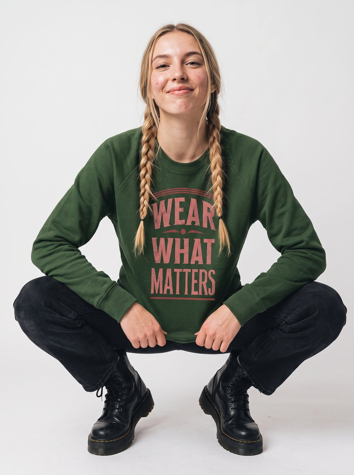 gravisk Wear What Matters graphic sweatshirt in organic cotton. Stacked vintage lettering framed by simple lines.